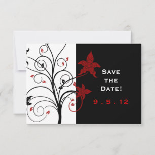 Invitación Boda moderna elegante roja y negra, guarde la fech
