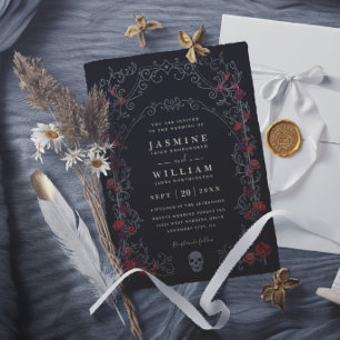 Invitación Boda moderna elegante romántica puerta gótica negr