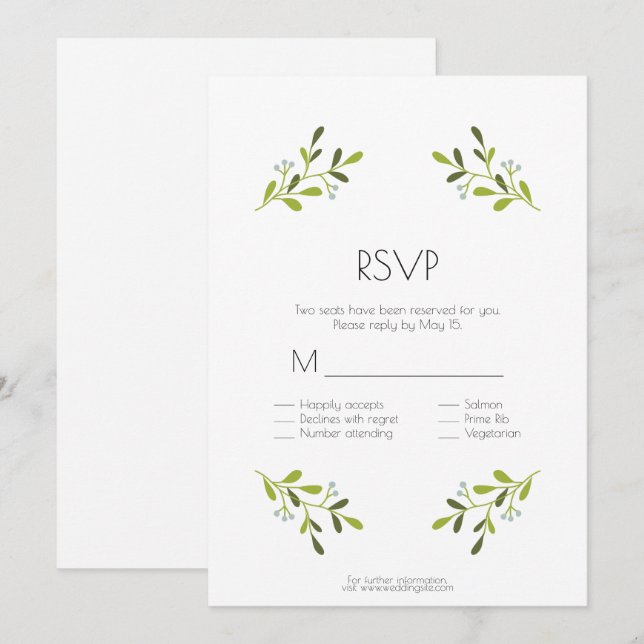 Invitación Boda moderna elegante. RSVP con opciones de comida (Anverso / Reverso)