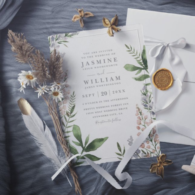 Invitación Boda moderna elegante rústica con flores silvestre (Subido por el creador)