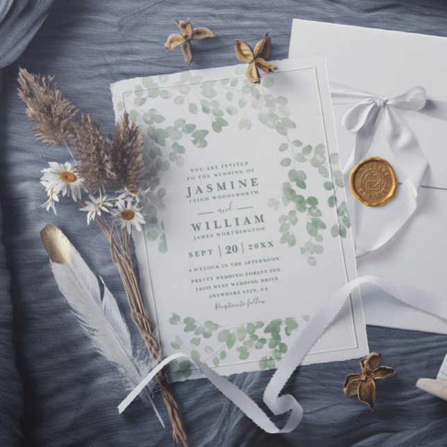 Invitación Boda moderna elegante rústica con vegetación de eu (Subido por el creador)