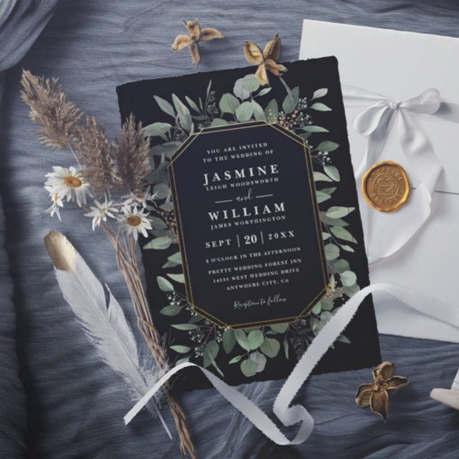 Invitación Boda moderna elegante rústica con vegetación de eu (Subido por el creador)