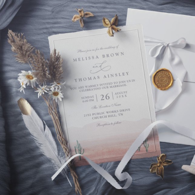 Invitación Boda moderna elegante rústica de cactus del desier (Subido por el creador)