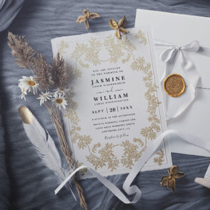 Invitación Boda moderna elegante rústica encaje dorado vintag
