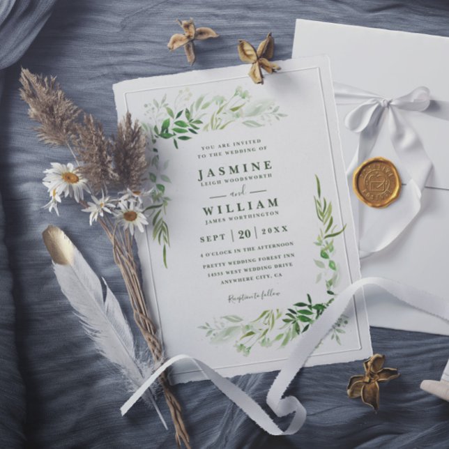 Invitación Boda moderna elegante rústica eucalipto vegetación (Subido por el creador)