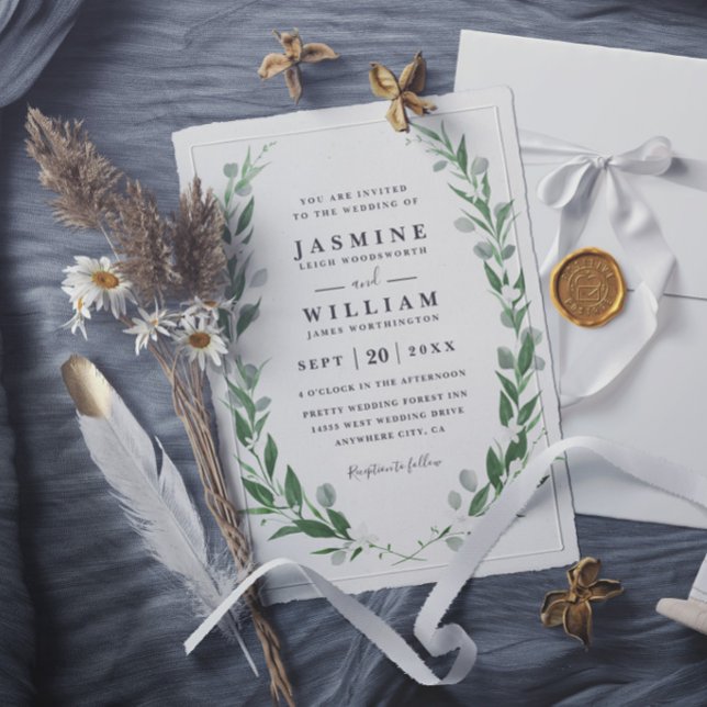 Invitación Boda moderna elegante rústica eucalipto vegetación (Subido por el creador)