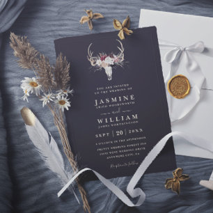 Invitación Boda moderna elegante rústica floral con cuernos b