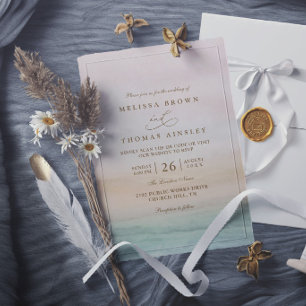 Invitación Boda moderna elegante rústica puesta de sol etérea