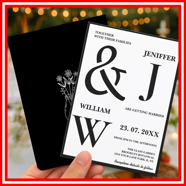 Invitación Boda moderna elegante simple en blanco y negro (Subido por el creador)