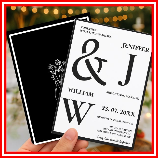 Invitación Boda moderna elegante simple en blanco y negro (Subido por el creador)