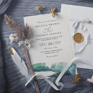 Invitación Boda moderna elegante verde hoja de palma tropical