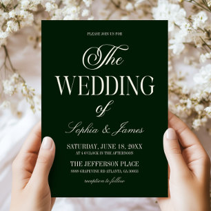 Invitación Boda moderna elegante verde oscuro profundo marfil