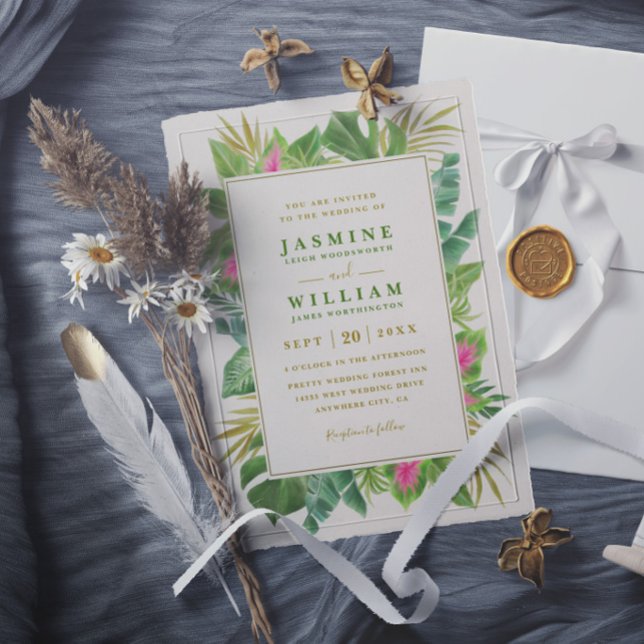 Invitación Boda moderna elegante verde tropical (Subido por el creador)