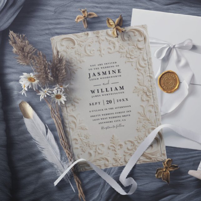 Invitación Boda moderna elegante vintage estampada barroca (Subido por el creador)