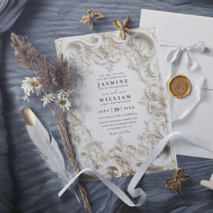Invitación Boda moderna elegante vintage estampada barroca