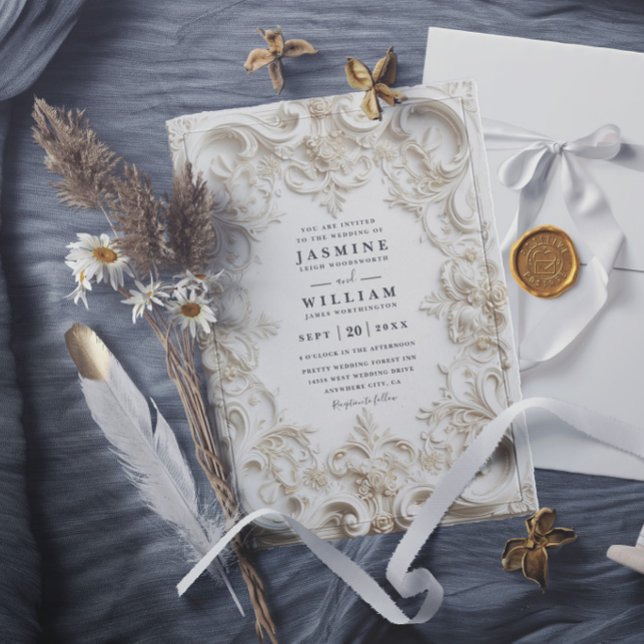 Invitación Boda moderna elegante vintage estampada barroca (Subido por el creador)