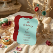 Boda moderna en aqua turquesa y burgundy profundo