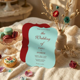 Invitación Boda moderna en aqua turquesa y burgundy profundo