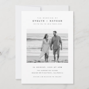 Invitación Boda moderna en blanco y negro con código QR en fo