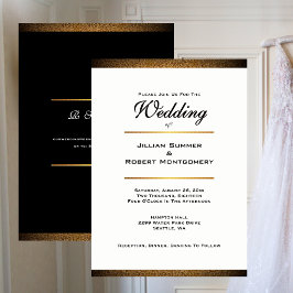 Invitación Boda Moderna en Blanco y Negro con Dorado