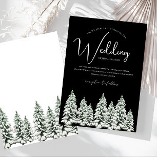 Invitación Boda moderna en bosque de pinos nevado negro