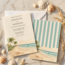 Invitación Boda moderna en destino de playa con franja azul c