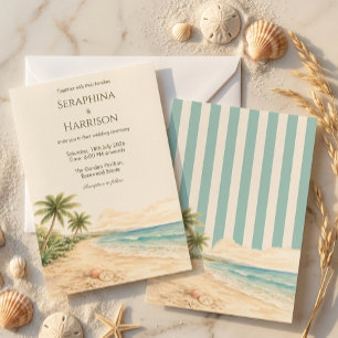 Invitación Boda moderna en destino de playa con franja azul c