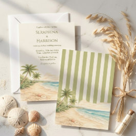 Invitación Boda Moderna en Destino de Playa con Raya Verde Sa