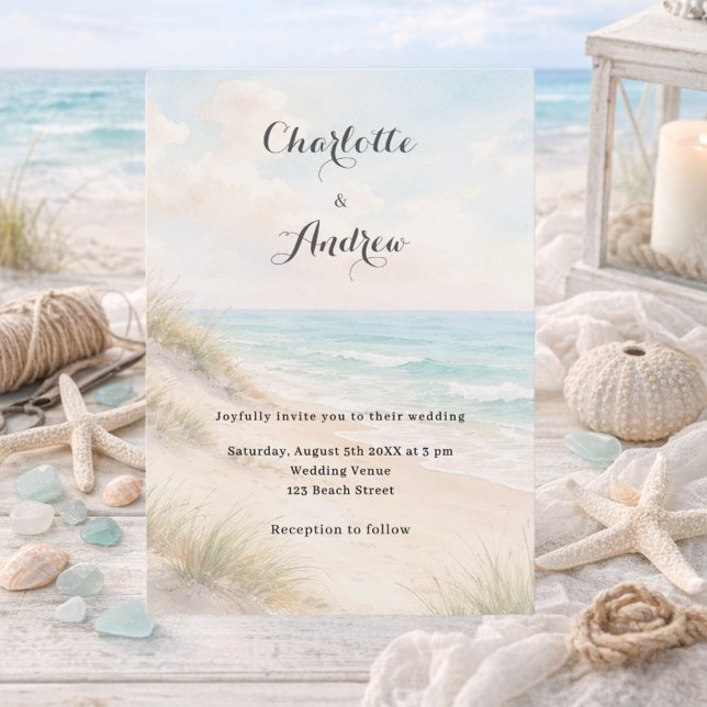 Invitación Boda moderna en la playa con acuarela (Subido por el creador)