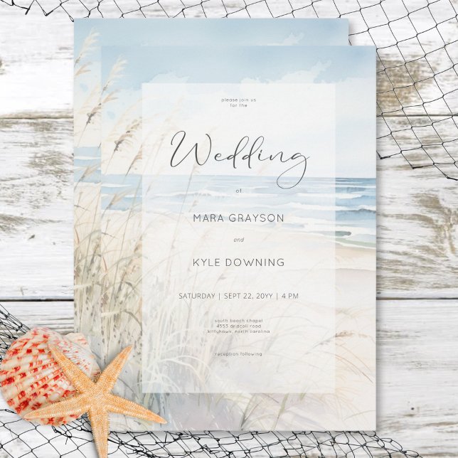 Invitación Boda moderna en la playa con acuarela (Modern Seaside Watercolor Beach Wedding Invitation)