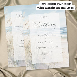 Invitación Boda moderna en la playa con acuarela en la costa,