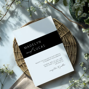 Invitación Boda Moderna en Negro y Blanco con Código QR