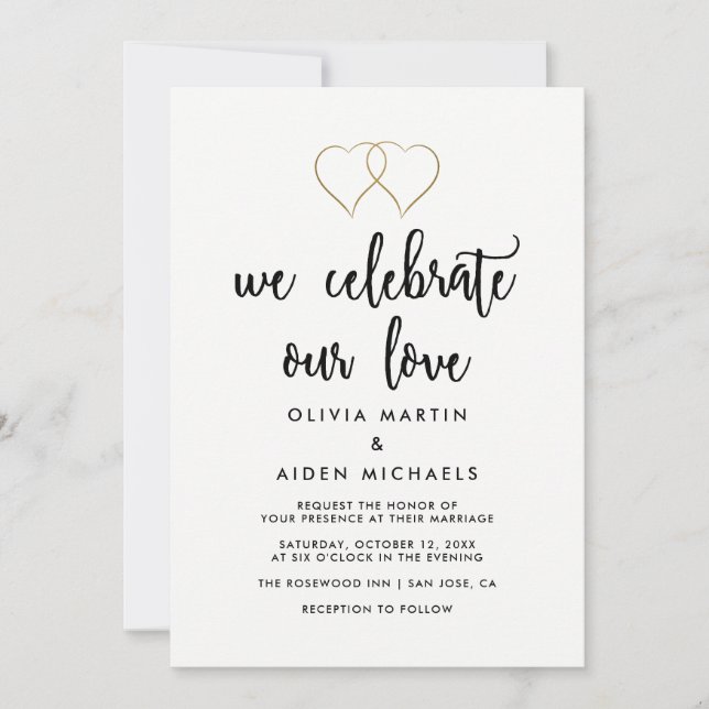 Invitación Boda moderna en negro y blanco con corazón (Anverso)