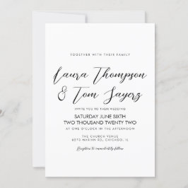 Invitación Boda moderna en negro y blanco con letra elegante