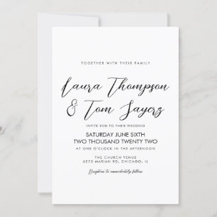Invitación Boda moderna en negro y blanco con letra elegante