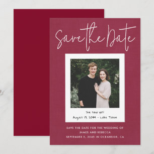 Invitación Boda moderna en rojo Foto instantánea para salvar