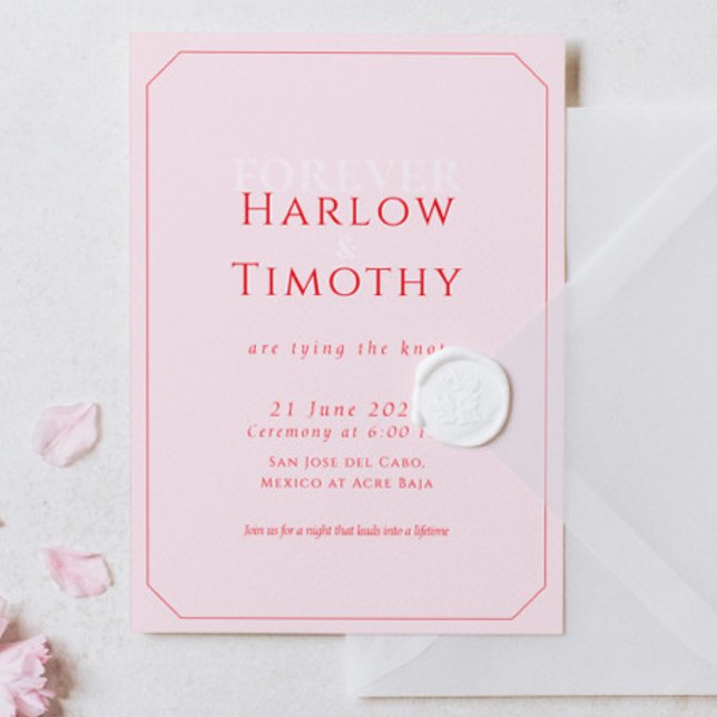 Invitación Boda Moderna en Rosa Rojo Negrita Letra Script (Modern Bold Pink Red Script Wedding Invitation)