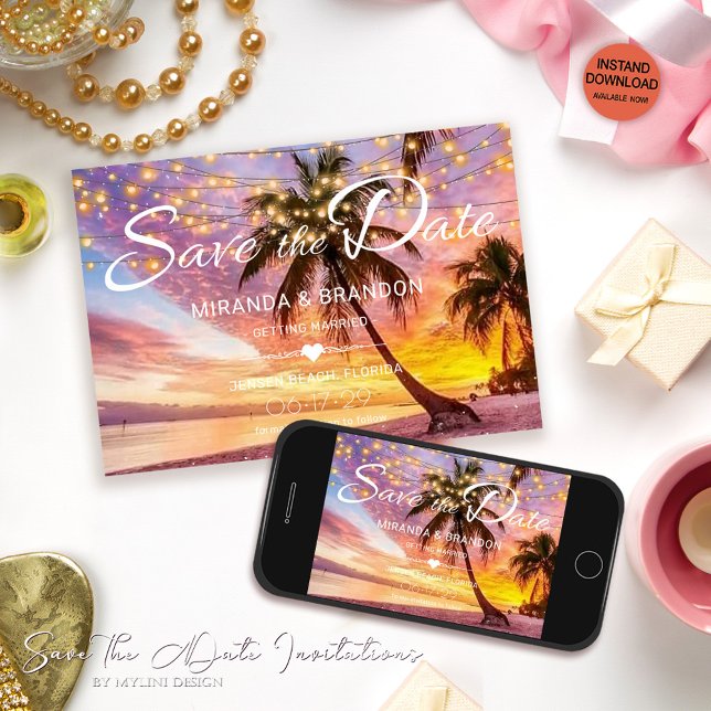 Invitación Boda moderna en Sunset Beach y estrellas para guar (Subido por el creador)