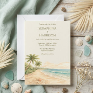 Invitación Boda moderna en un destino de playa con acuarela