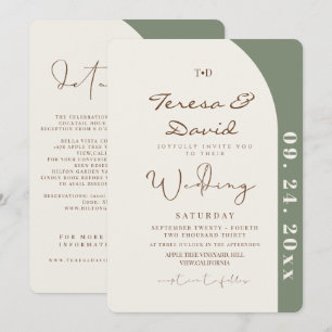 Invitación Boda moderna en un solo tono verde sage