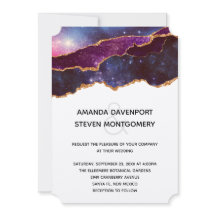 Boda moderna espacial azul y púrpura y estrellas