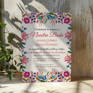 Invitación Boda Moderna Española Botánica Floral Colorida
