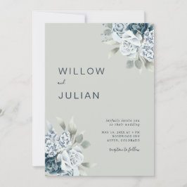 Invitación Boda moderna floral acuarela en verde salvia