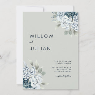 Invitación Boda moderna floral acuarela en verde salvia