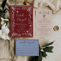 Boda Moderna Floral Azul Rojo Intenso con Clase