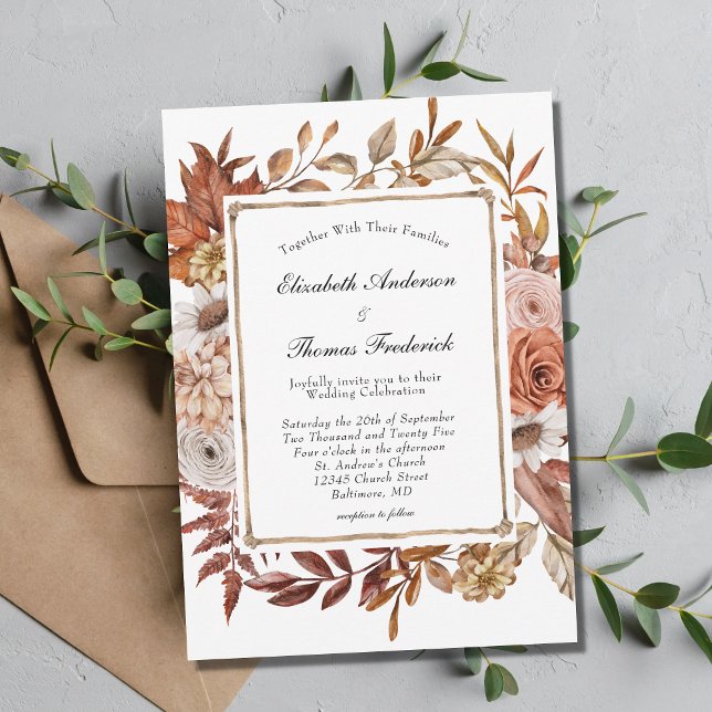Invitación Boda moderna floral boho otoño terracota (Subido por el creador)