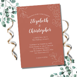 Invitación Boda moderna floral botánica blanca terracota