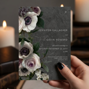 Invitación Boda moderna floral elegante gris carbón
