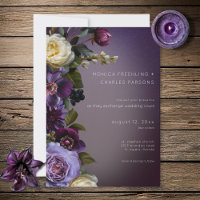 Boda moderna floral lavanda púrpura oscura y sombr