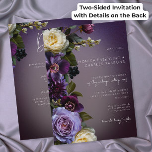 Invitación Boda moderna floral púrpura oscura y malhumorada a